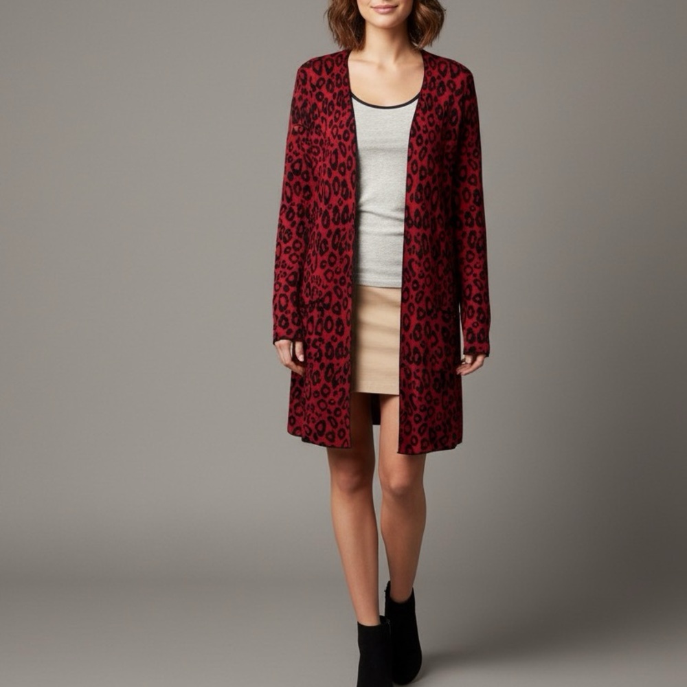 JOSEPH A. Leopard Print Open Cardigan Size Large